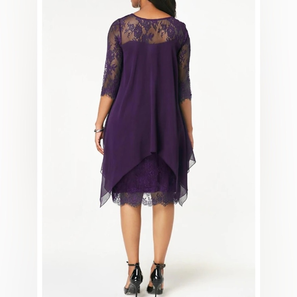 Lace Dress Women 2XL Purple Formal Party Mother Bride Wedding Guest Event Summer - Picture 3 of 12